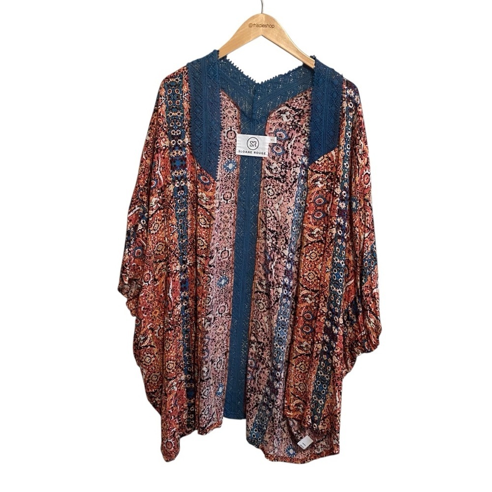 NWT Sloane Rouge Colorful Open Relaxed Boho Kimono Coverup Size M/L